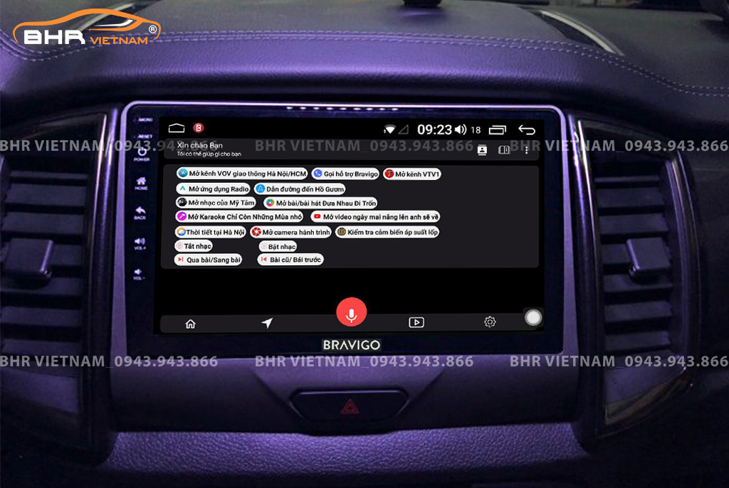 Điều khiển bằng giọng nói thông minh DVD Android Bravigo Ultimate (6G+128G)  Ford Everest 2016 - nay