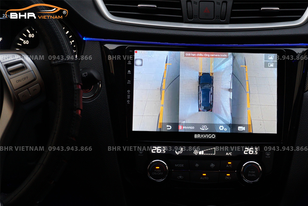 Hình ảnh quan sát 2 bên gương trên màn hình DVD Bravigo Ultimate Nissan Xtrail 2017 - nay