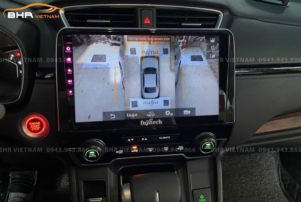 Hình ảnh quan sát 2 bên gương trên màn hình DVD Fujitech 360 Honda CRV 2018 - nay