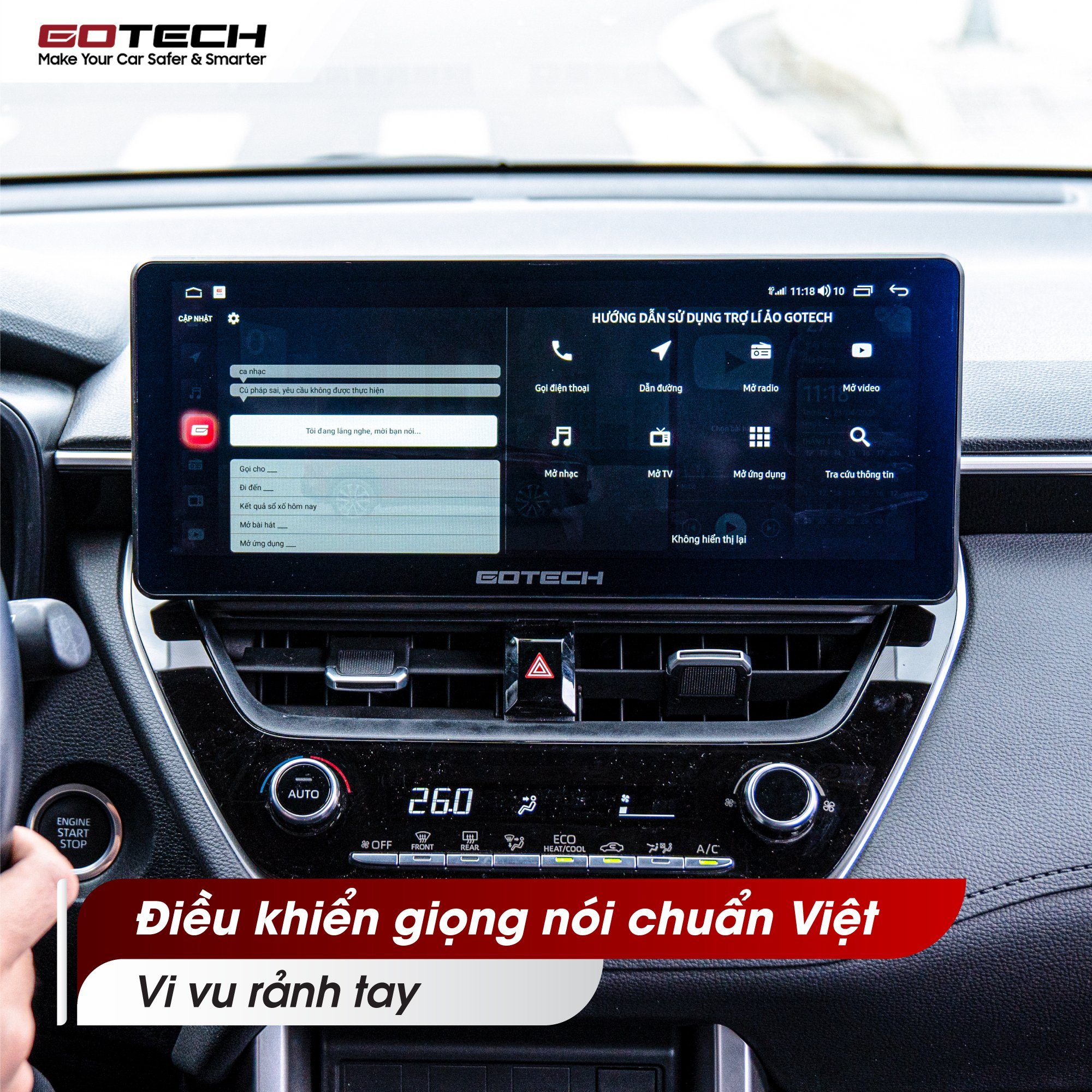 Điều khiển giọng nói rảnh tay trên màn hình ô tô thông minh Gotech GT Evo Toyota Corolla Cross