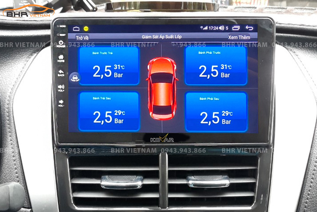 Hình ảnh quan sát cảm biến áp suất lốp Kovar Plus 360 Toyota Vios 2019 - nay