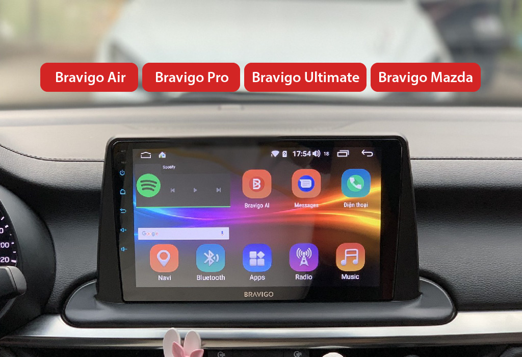 Màn hình Android Bravigo có 4 dòng sản phẩm: Bravigo Air, Bravigo Pro, Bravigo Ultimate, Bravigo Mazda