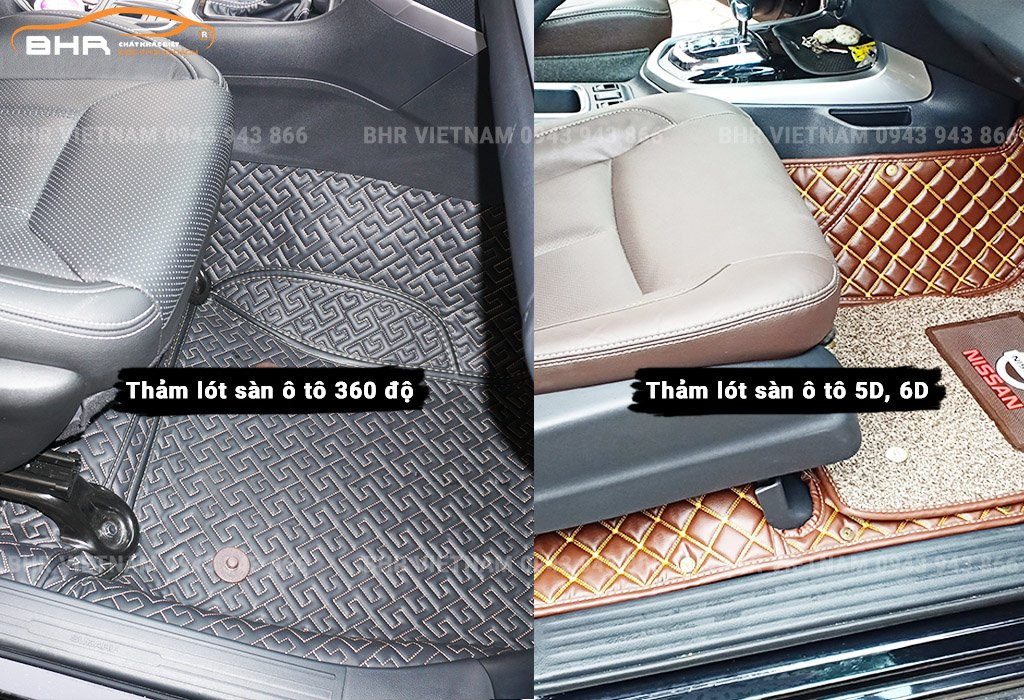 so sánh thảm lót sàn ô tô 5d 6d và thảm 360 