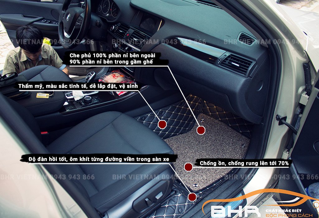 Thảm lót sàn ô tô 5D 6D Phú Quý che phủ sàn ô tô lên tới 90% giúp ngăn chặn bụi, bẩn