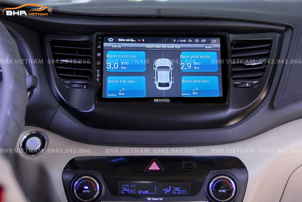 Màn hình DVD Android Bravigo Pro 2 Hyundai Tucson 2015 - 2018 tích hợp cảm biến áp suất lốp