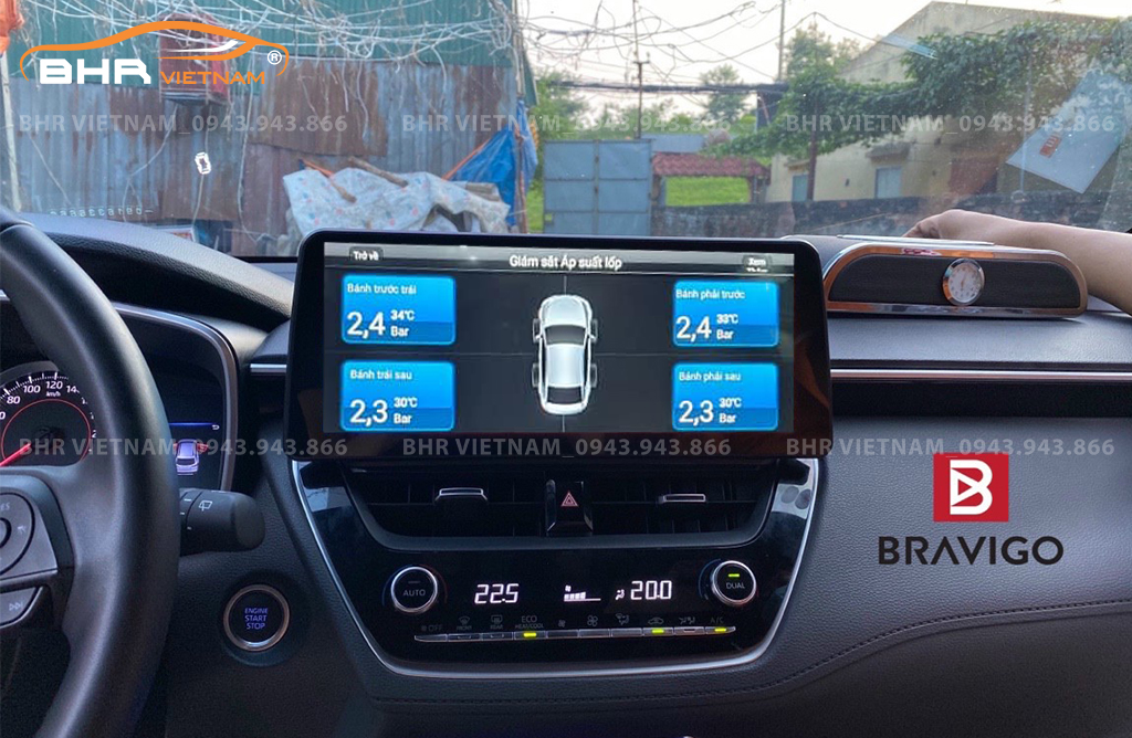 Màn hình DVD Android Bravigo Toyota Cross 2020 - nay tích hợp cảm biến áp suất lốp