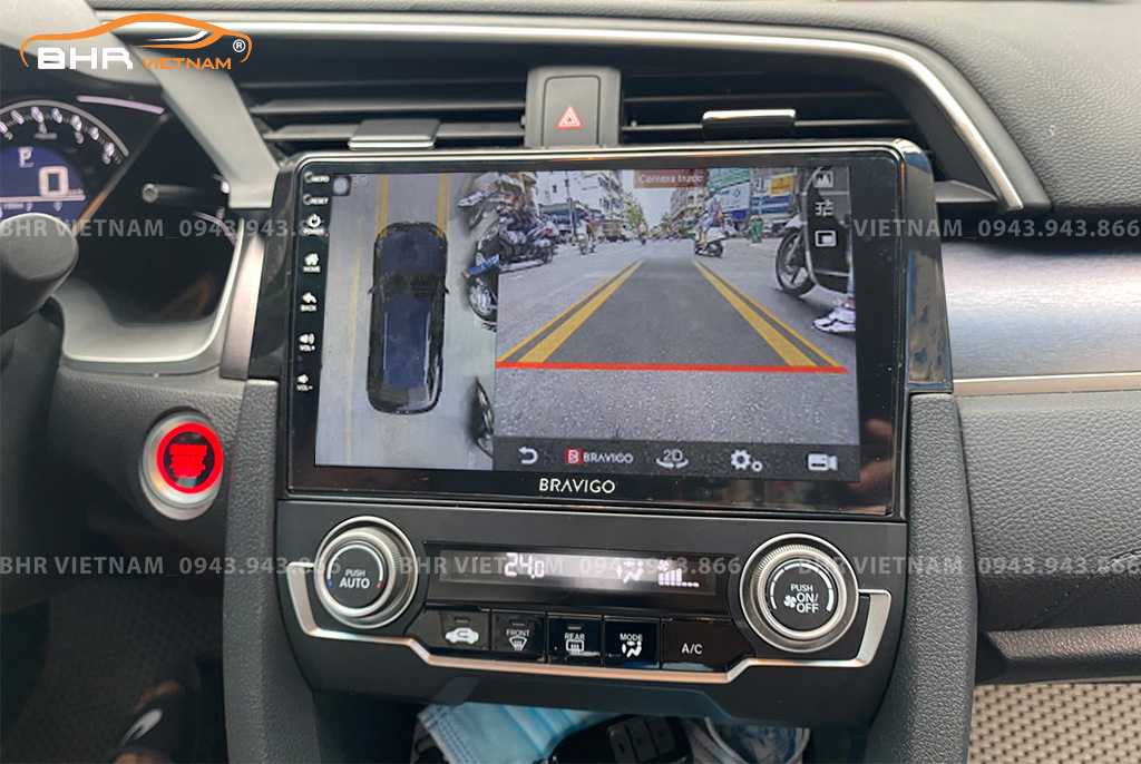 Hình ảnh quan sát camera trước màn hình DVD Bravigo Ultimate Honda Civic 2017 - nay