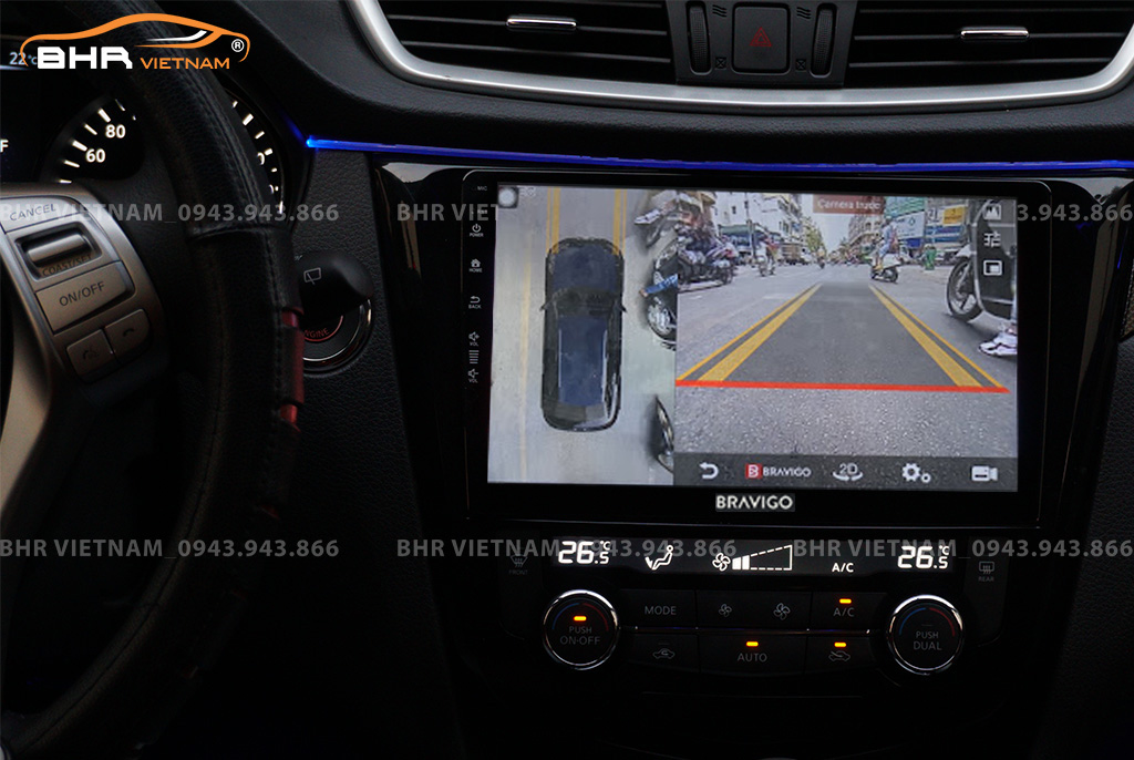 Hình ảnh quan sát camera trước màn hình DVD Bravigo Ultimate Nissan Xtrail 2017 - nay