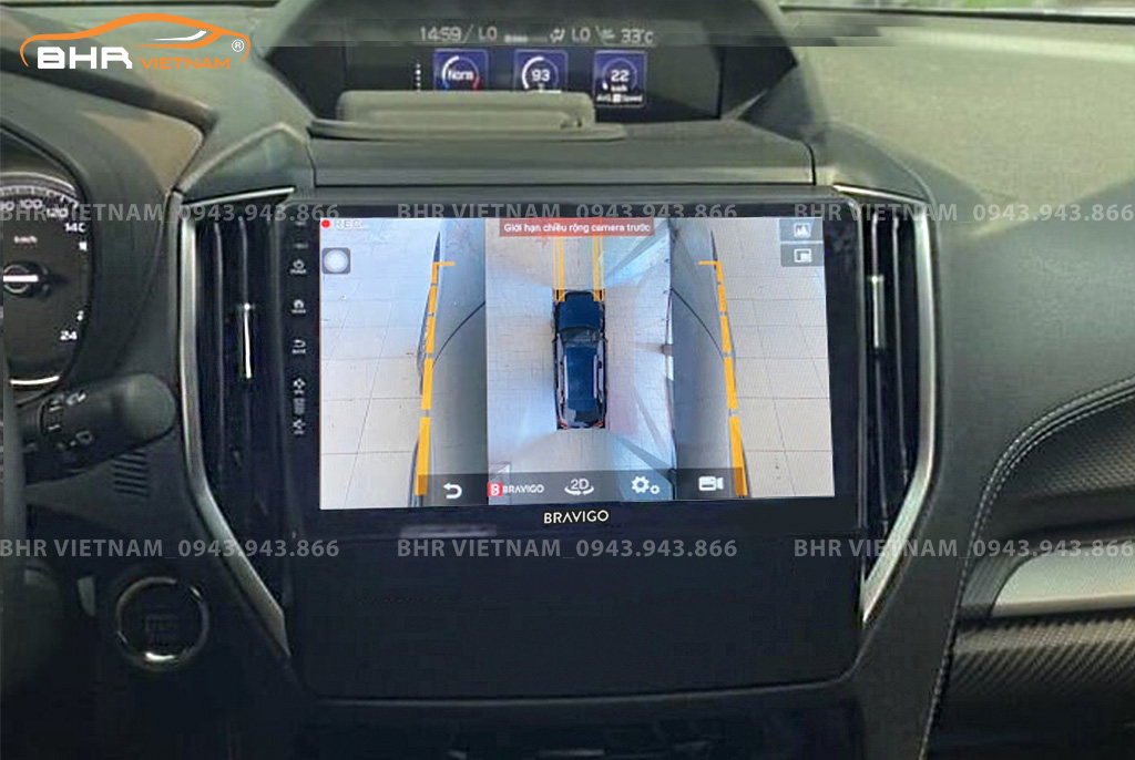 Hình ảnh quan sát 2 bên gương trên màn hình DVD Bravigo Ultimate Subaru Forester 2020 - nay
