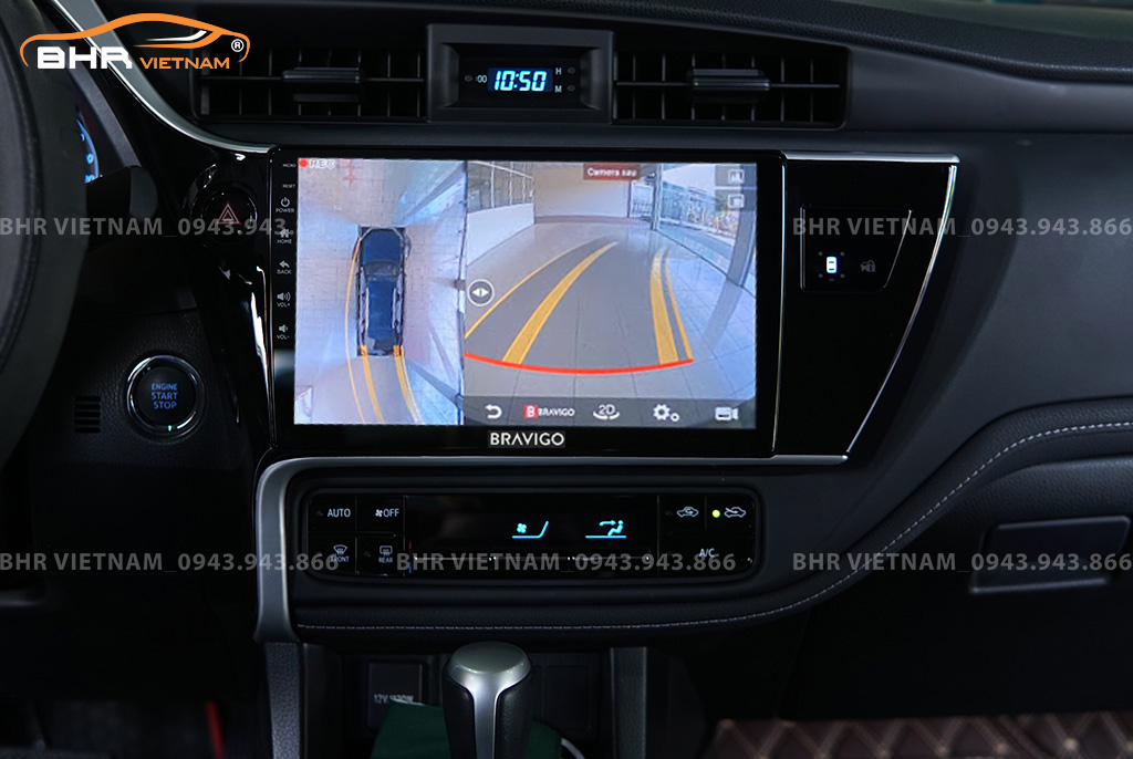 Hình ảnh quan sát từ camera sau trên màn hình DVD Bravigo Ultimate Toyota Altis 2018 - nay