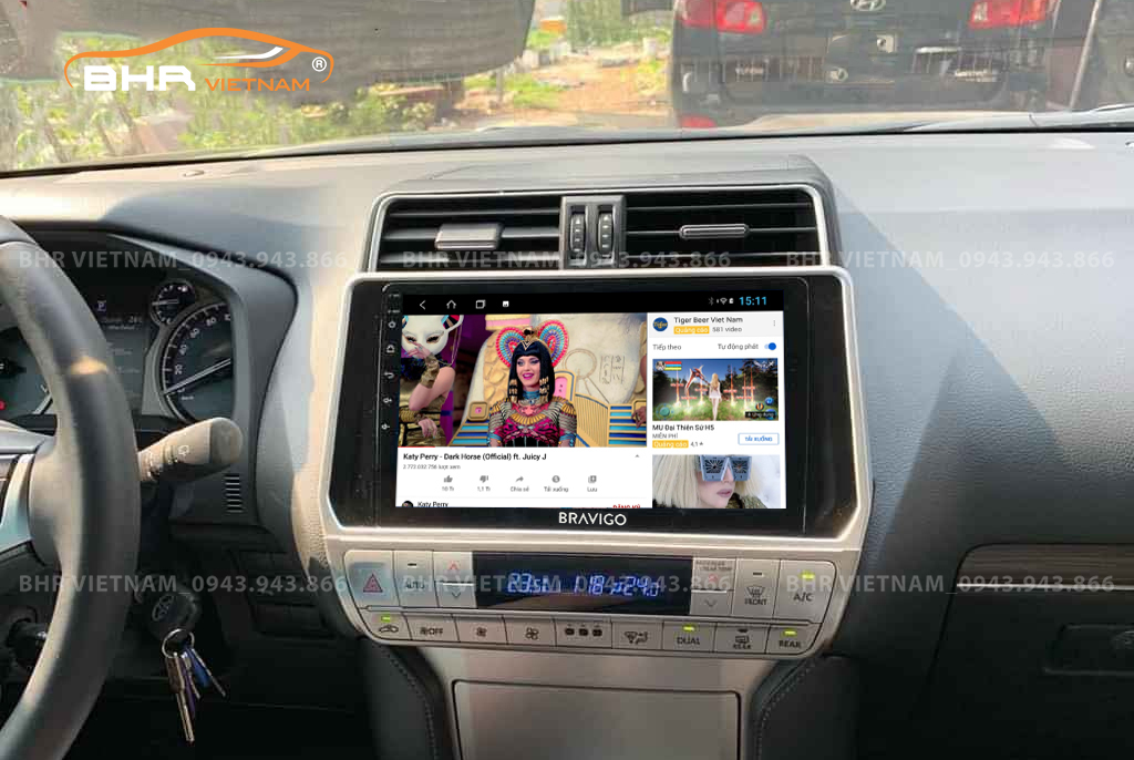  Giải trí Youtube, xem phim sống động trên màn hình DVD Android Bravigo Ultimate Toyota Land Cruiser Prado 2017 - nay