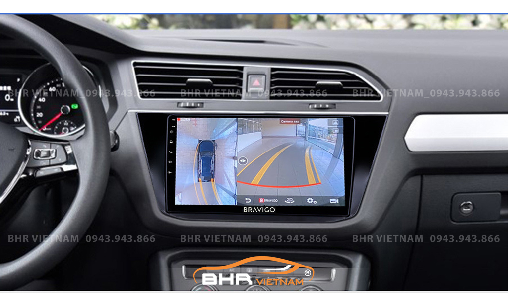 Hình ảnh quan sát từ camera sau trên màn hình DVD Bravigo Ultimate Volkswagen Tiguan 2017 - nay