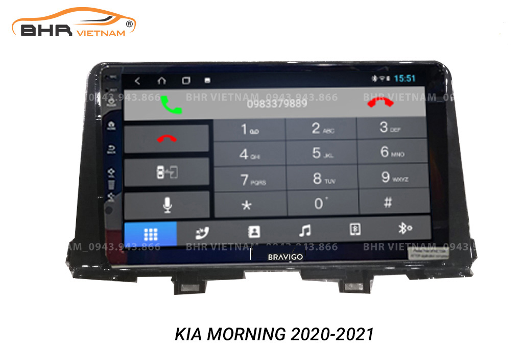 Kết nối điện thoại trên màn hình DVD Android Bravigo Ultimate Kia Morning 2021 - nay