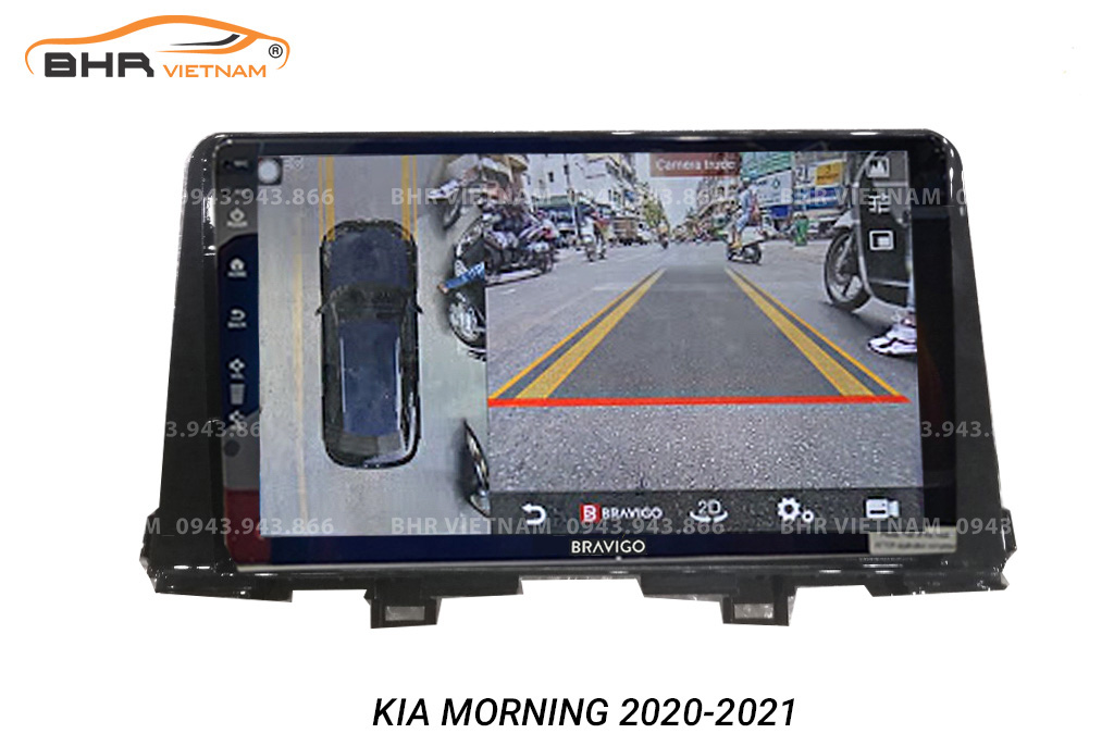 Hình ảnh quan sát camera trước màn hình DVD Bravigo Ultimate Kia Morning 2021 - nay