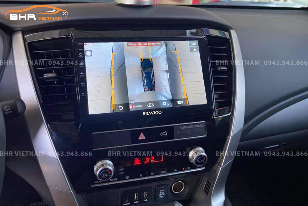 Hình ảnh quan sát 2 bên gương trên màn hình DVD Bravigo Ultimate Mitsubishi Pajero Sport 2018 - nay