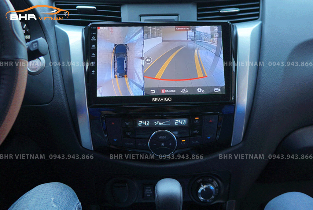 Hình ảnh quan sát từ camera sau trên màn hình DVD Bravigo Ultimate Nissan Navara 2021 - nay