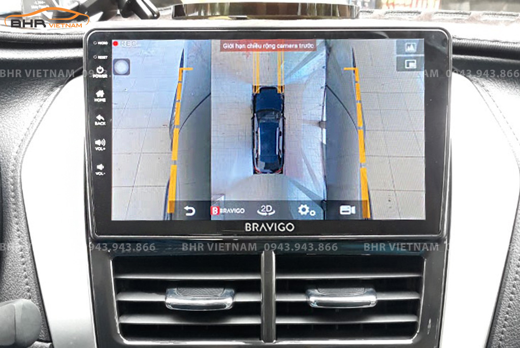 Hình ảnh quan sát 2 bên gương trên màn hình DVD Bravigo Ultimate Toyota Vios 2019 - nay