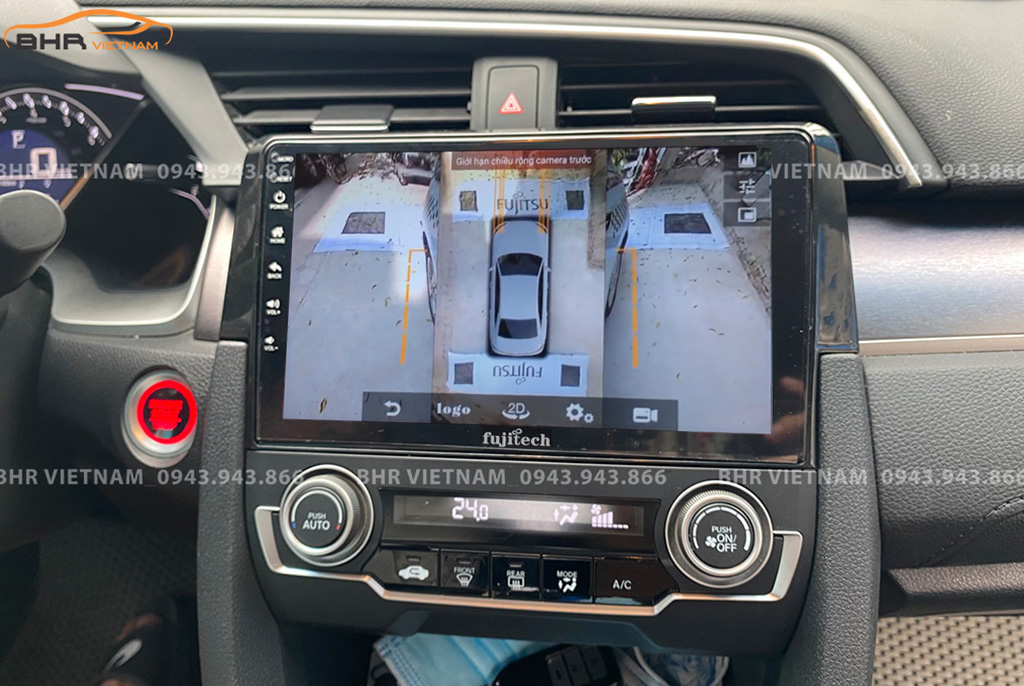 Hình ảnh quan sát 2 bên gương trên màn hình DVD Fujitech 360 Honda CRV 2018 - nay