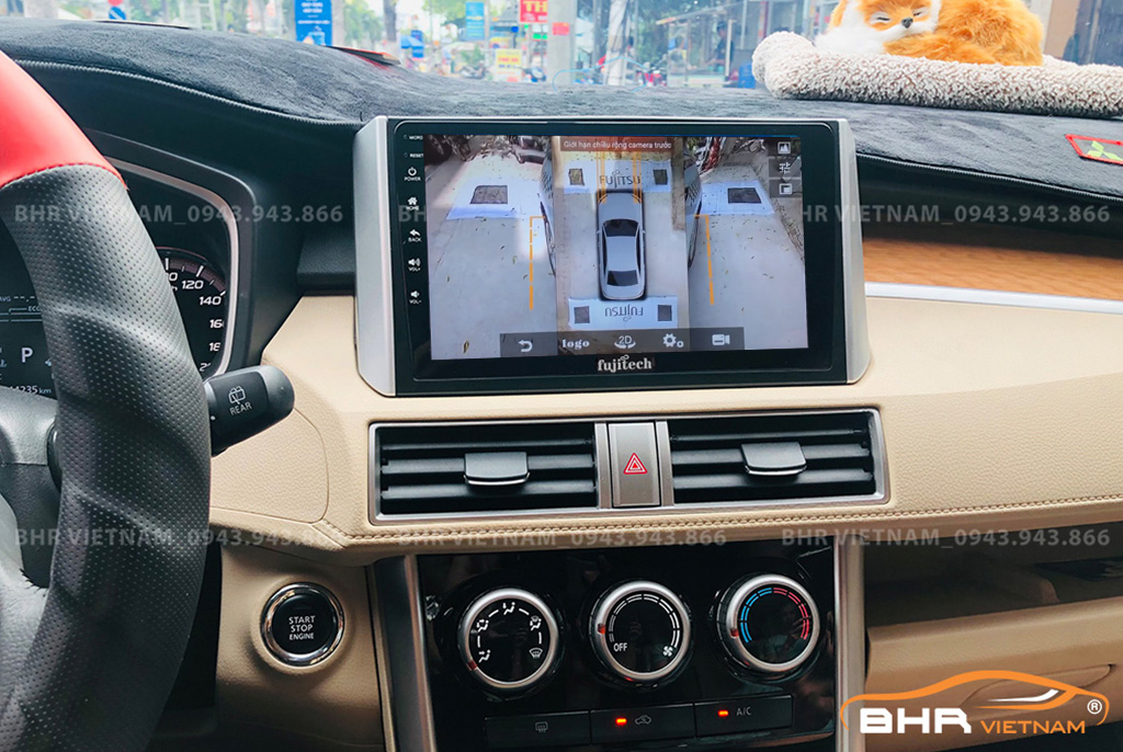 Hình ảnh quan sát 2 bên gương trên màn hình DVD Fujitech 360 Mitsubishi Xpander 2018 - nay