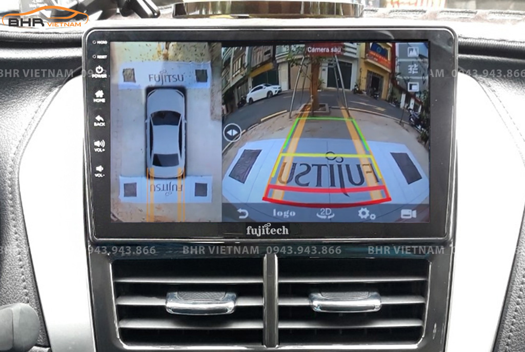 Hình ảnh quan sát từ camera sau trên màn hình DVD Fujitech 360 Toyota Vios 2019 - nay
