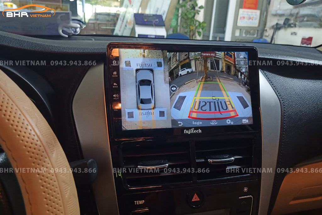 Hình ảnh quan sát từ camera sau trên màn hình DVD Fujitech 360 Toyota Yaris 2019 - nay