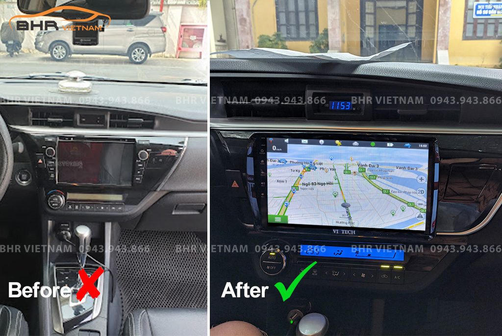 Hình ảnh trước và sau khi lắp Màn hình Android Vitech Pro Toyota Altis 2014 - 2017