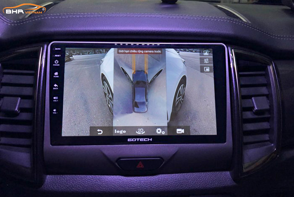 Hình ảnh quan sát 2 bên gương trên màn hình DVD liền camera 360 Gotech GT360 Ford Everest 2016-nay