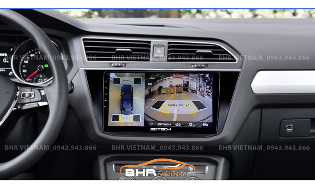 Quan sát toàn cảnh trên màn hình DVD liền camera 360 Gotech GT360 Volkswagen Tiguan 2017 - nay