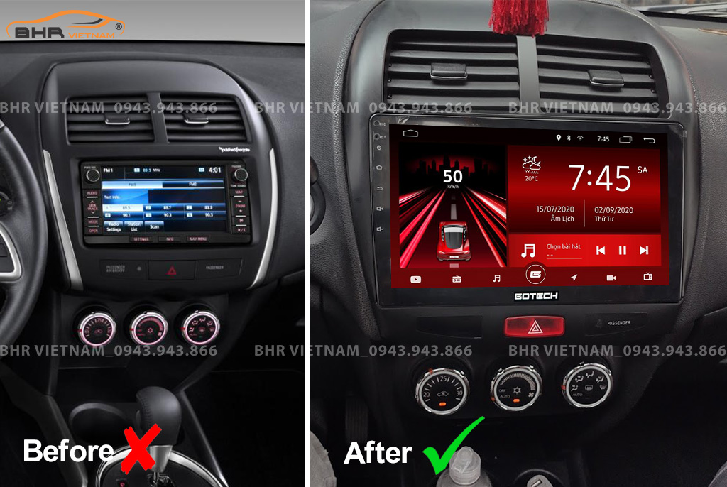 Hình ảnh trước và sau khi lắp màn hình DVD Gotech GT6 New Mitsubishi Outlander Sport 2013 - 2016​​​​​​​