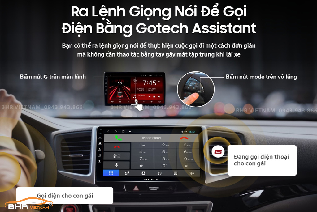 Kết nối điện thoại ngay trên chính màn hình ô tô Gotech GT10 Pro