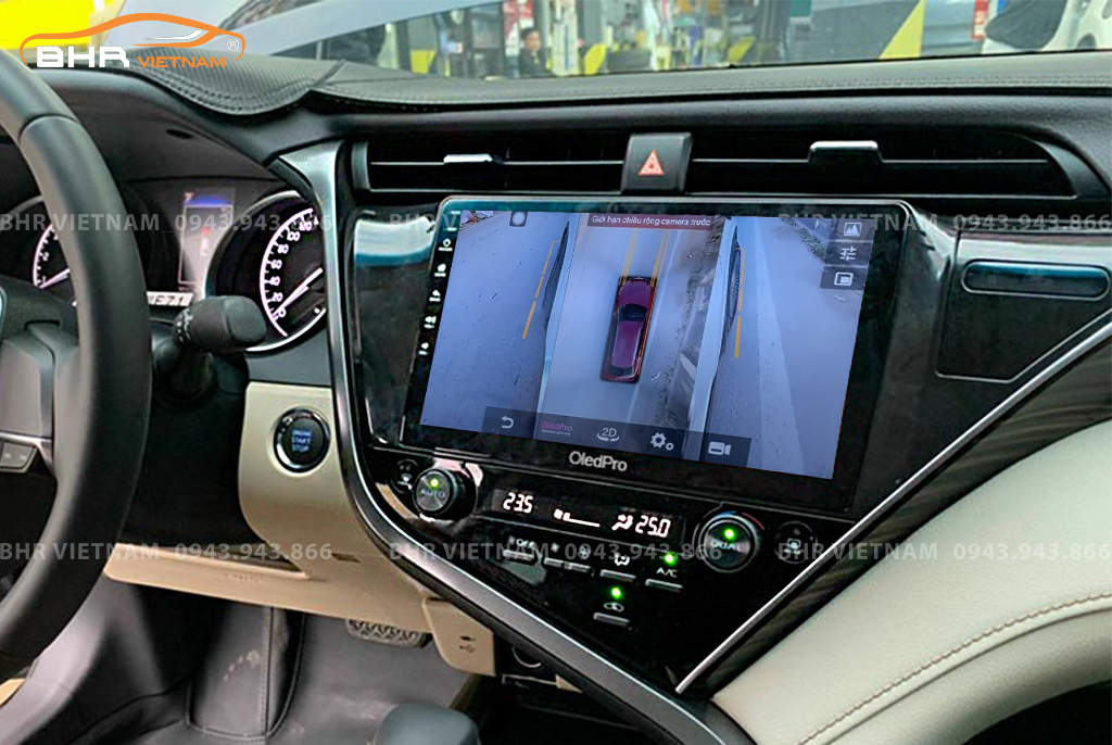 Hình ảnh quan sát 2 bên gương trên màn hình DVD Oled Pro X8S Toyota Camry 2019 - nay