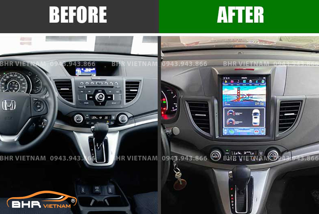 Hình ảnh trước và sau khi lắp màn hình Android Tesla Honda CRV 2013 - 2017
