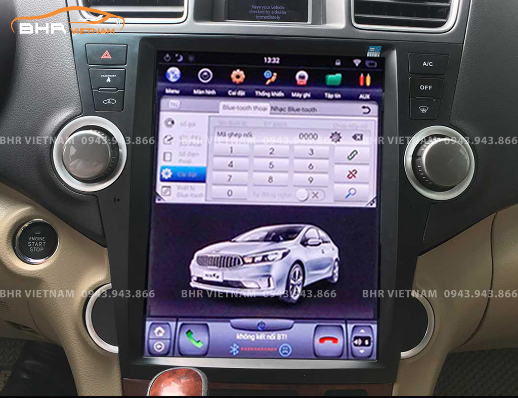 Kết nối điện thoại trên màn hình DVD Android Tesla Toyota Highlander 2007 - 2013