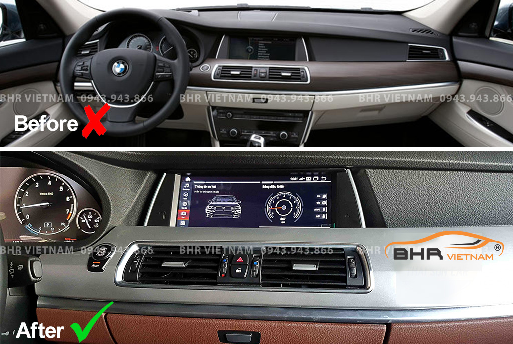 Hình ảnh trước và sau khi lắp màn hình DVD BMW 520i GT/ 528i GT (F07) 2011-2021