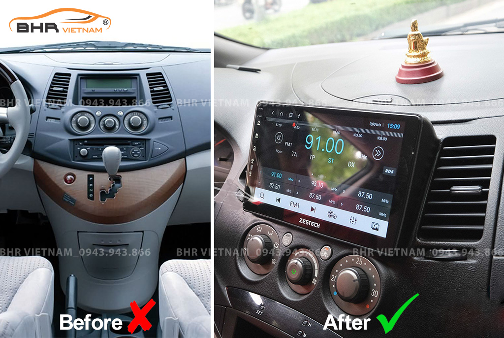 Hình ảnh trước và sau khi lắp màn hình DVD Zestech Z500 Mitsubishi Grandis 2003 - 2011
