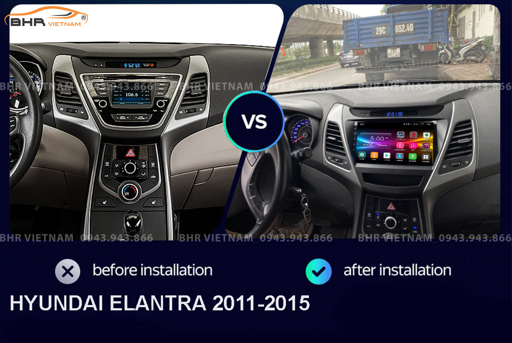 Hình ảnh trước và sau khi lắp màn hình DVD Zestech Z800 New Hyundai Elantra 2011 - 2015